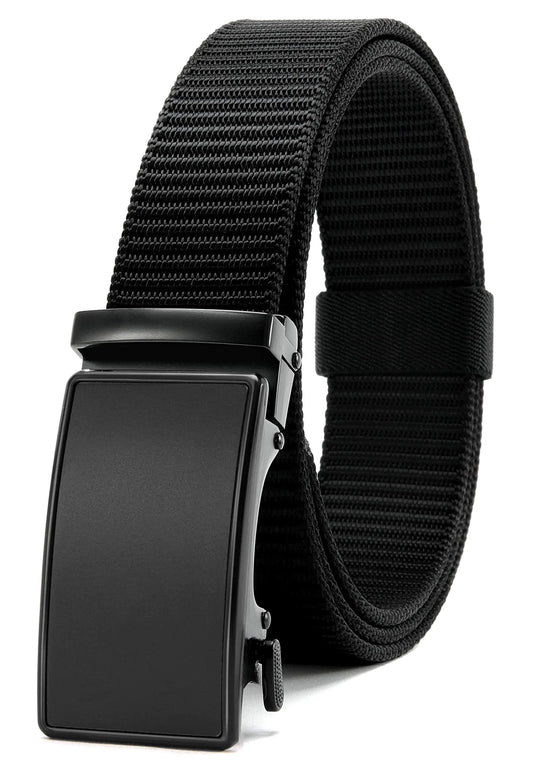 CHAOREN Black Ratchet Belts for Men - Casual Web Nylon Mens Belt 1 3/8" - Adjustable and Durable for Jeans