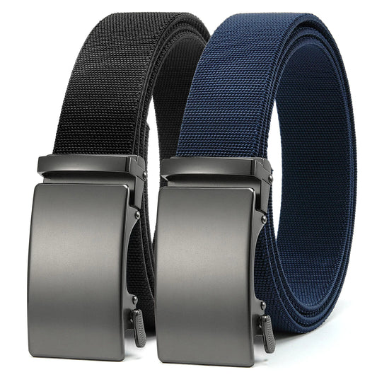 Adjustable Ratchet Elastic Belts for Men - 2-Pack Nylon Web