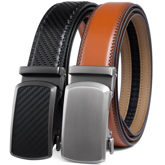 Adjustable Ratchet Leather Belt Duo in Gift Box