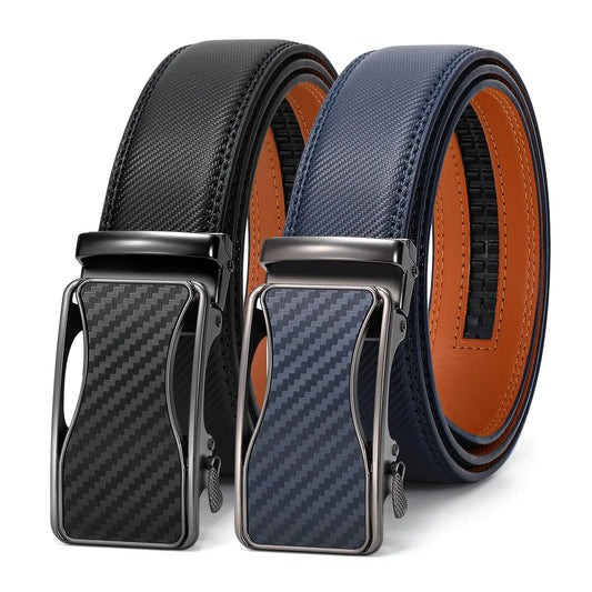 VONMELLI Mens Belt 2 Pack Leather Ratchet Belt for Men Dress Belt with Adjustable Buckle L Black Blue