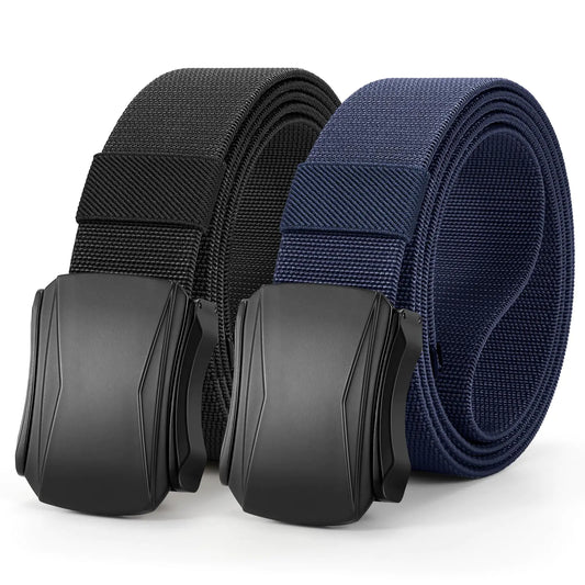 JASGOOD 2 Pack Men Belt Military Tactical Stretch Nylon Belt for Pants Webbing Belt for Hiking HuntingBlack+Blue